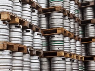kegs of beer in regular rows